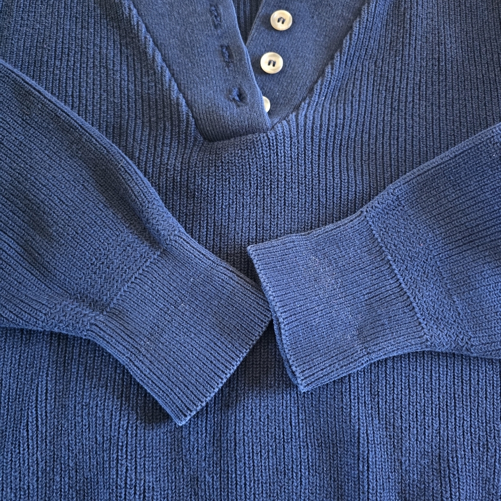 Vintage LL Bean Navy Blue Cotton Knit Button Sweater Womens Medium - Picture 10 of 10